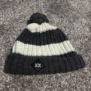 {Krochet Kids} Kids Knit Beanie - Gray and White striped with Pom Pom